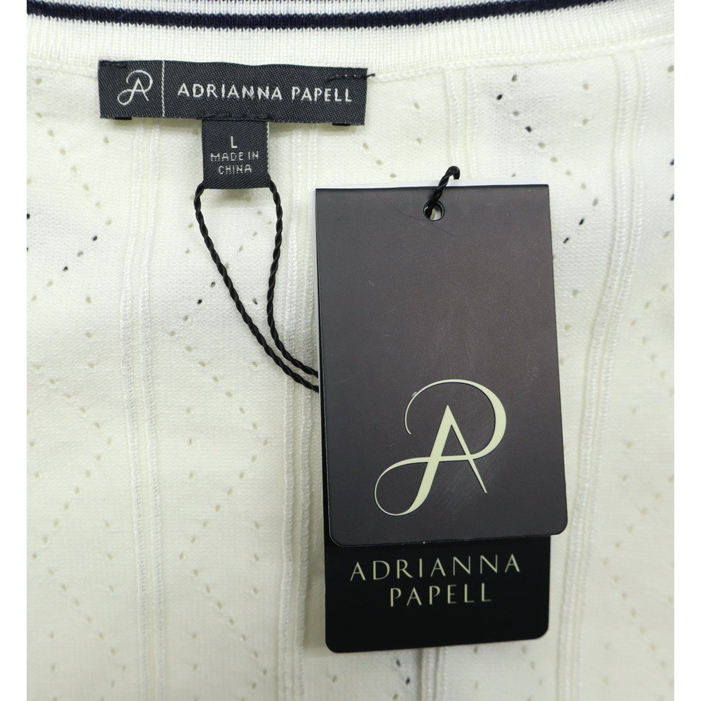 Adrianna Papell NWT Pointelle Sz L Tipped Contrast Knit Cardigan Gold Buttons - Picture 7 of 11
